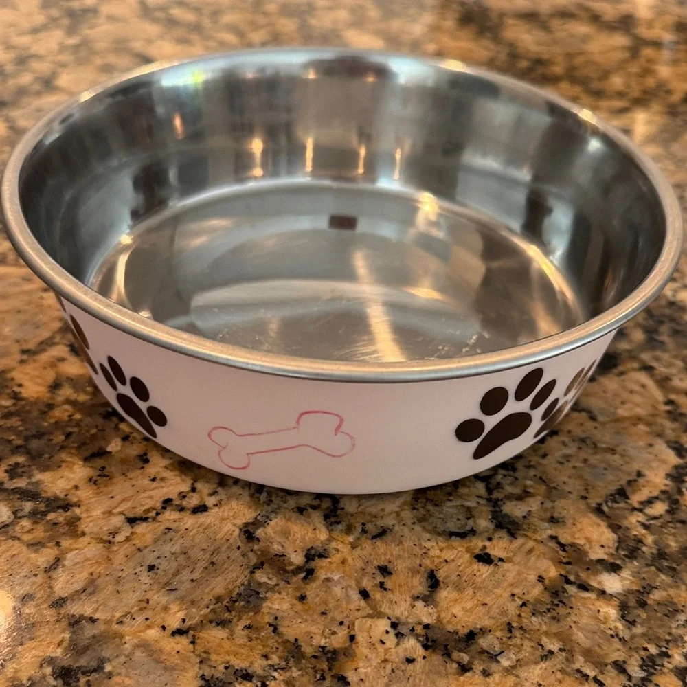 Stainless Steel Dog Bowl with Paw Print Design
